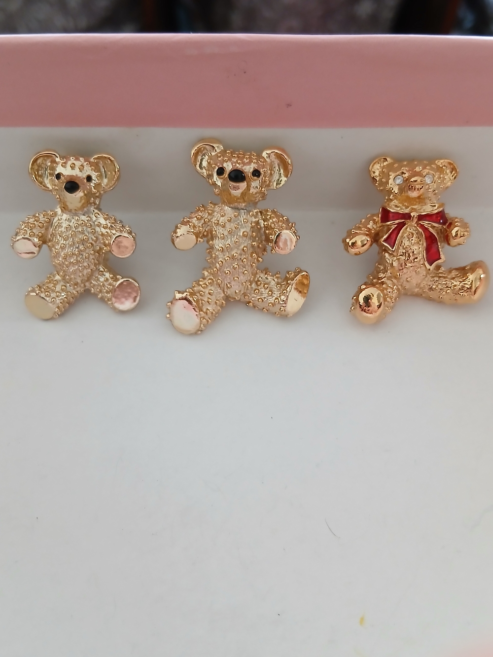 Gold Teddy Bear Brooch Pin - Set of 3